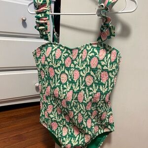 Pink Lily Green and Pink Floral One Piece Swimsuit